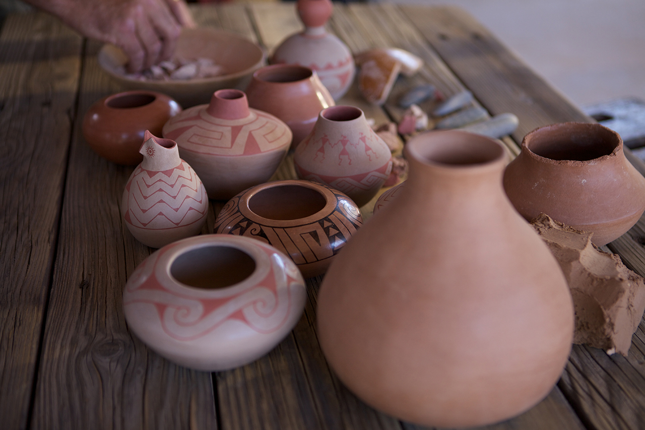 array of clay pots